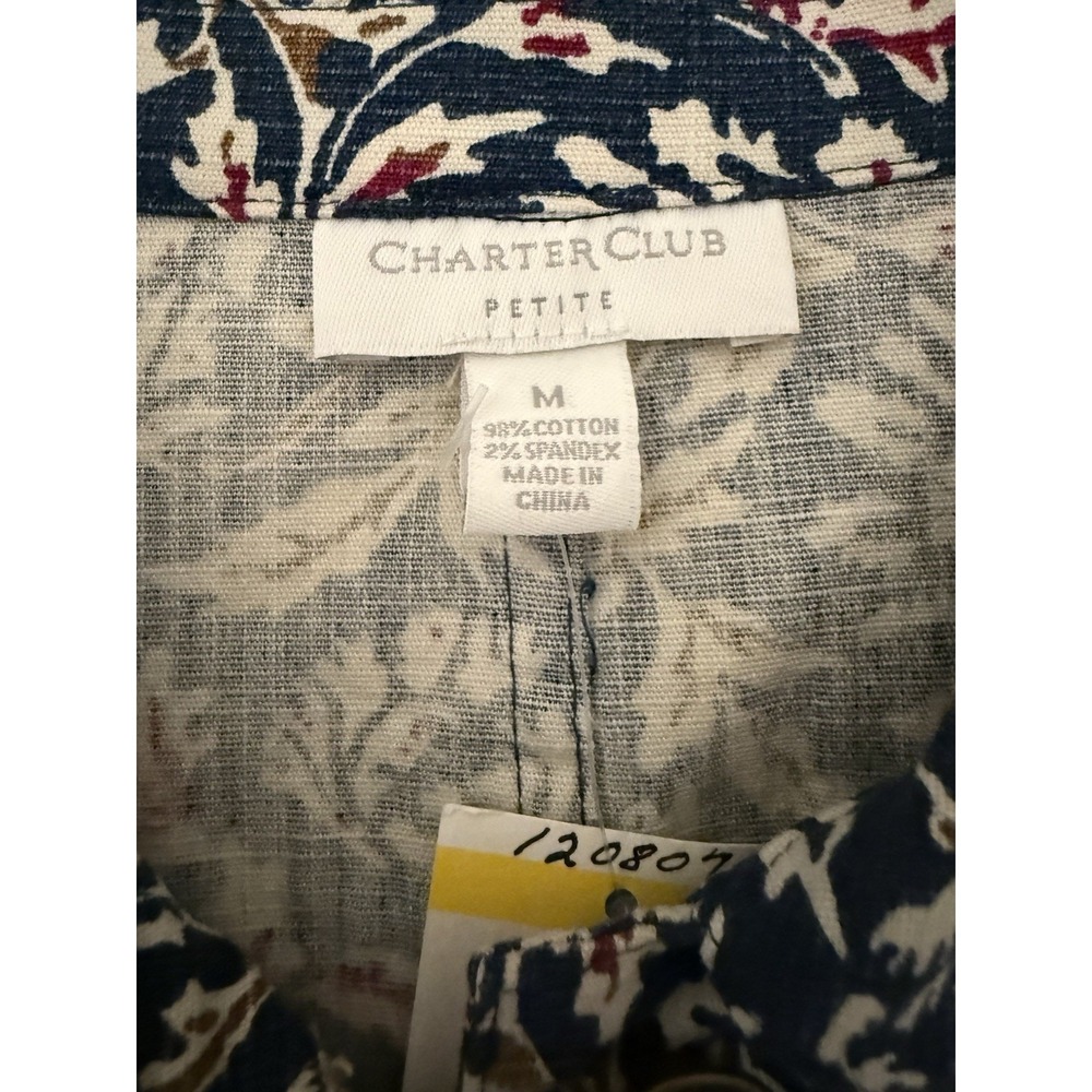 Charter Club Denim Jacket Floral Print Button Up Style Cotton Blend Size PM NWT - Picture 6 of 9